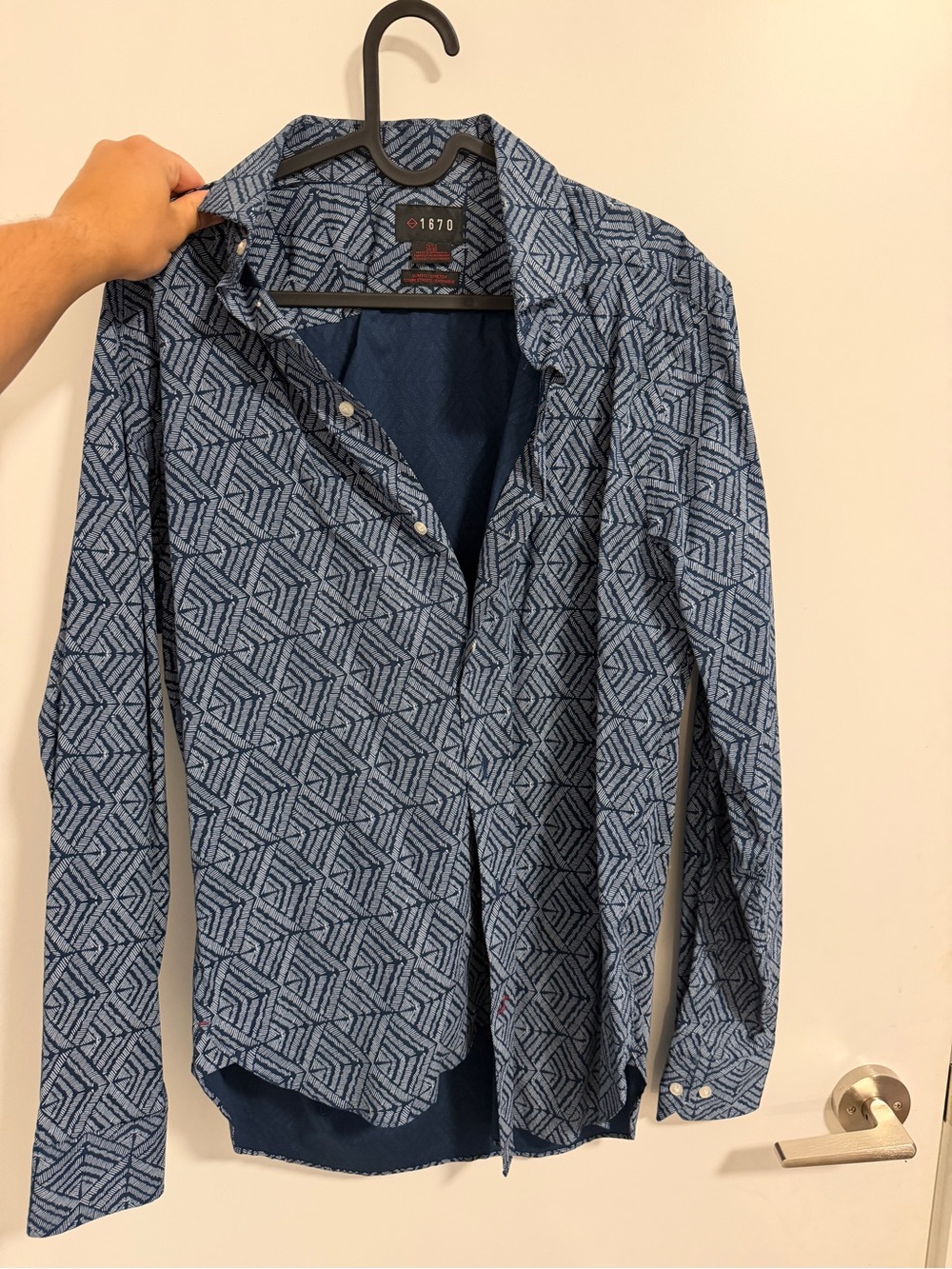 Men's Blue Geometric Button-Down Shirt by